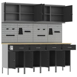 ZNTS 10 Piece Work Cabinet and Pegboard Set - Black MDF and Metal 3321482