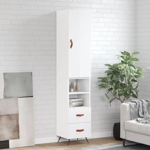 Highboard High Gloss White 34.5x34x180 cm Engineered Wood 3198891