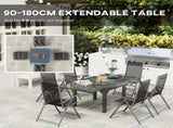 7 Piece Outdoor Dining Set with Extendable Table and 6 Folding Chairs for Patio, Balcony, Deck, Grey T3398P327928