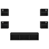 7 Piece TV Wall Units with LED Black Engineered Wood 3216584