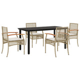 Garden Dining Set Black table, Beige chairs, Cream white cushions 3213634