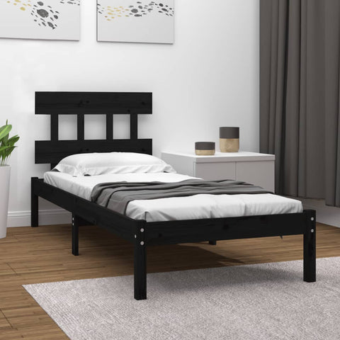 ZNTS Bed Frame without Mattress Black 100x200 cm Solid Wood 3104732