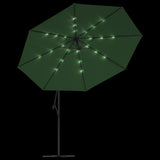 Cantilever Garden Parasol with LED Lights and Metal Pole 350 cm Green 44524