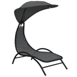 Sun Lounger With Canopy Dark Grey Textilene, Fabric, Steel 362707