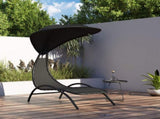 Sun Lounger With Canopy Black Textilene Fabric, Powder-Coated Steel 362706