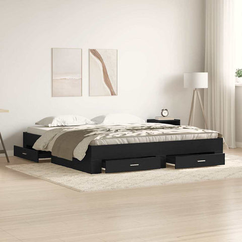 Bed Frame with Drawers Black oak 180 x 200 cm Engineered wood 3333962