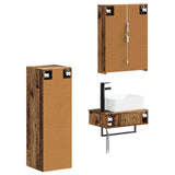 Bathroom Furniture Set 4 pcs Old Wood Engineered Wood and Glass 3407405