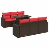7 Piece Garden Sofa Set with Cushions Brown Poly Rattan Acacia 3326265