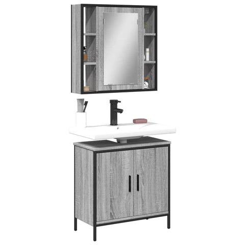 ZNTS 2 Piece Bathroom Furniture Set Grey Sonoma Engineered Wood 3214723