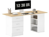 Computer Desk, Writing Table, PC Workstation with 3 Storage Shelves and Drawers, Silver Handle, for T3398P378019