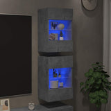 Wall Cabinets with LED Lights for TV 2 pcs Concrete Grey 40x30x60.5 cm 837085