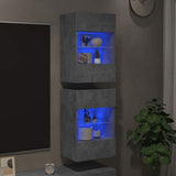 Wall Cabinets with LED Lights for TV 2 pcs Concrete Grey 40x30x60.5 cm 837085
