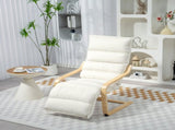 Curved Wooden Accent Chair, with Adjustable Footrest - Cream White T3398P344220