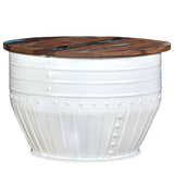 Coffee Table Solid Reclaimed Wood White Barrel Shape 245254