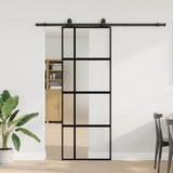 Sliding Door with Hardware Set Black 76x205 cm Tempered Glass 3375898