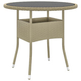 Garden Table 80x75 cm Tempered Glass and Poly Rattan Beige 310607