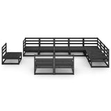 10 Piece Garden Lounge Set Black Solid Pinewood 3075798