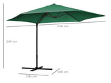 2.5M Garden Cantilever Parasol, Offset Roma Patio Umbrella Hanging Sun Shade Canopy Shelter with T3398P319941