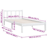 810073 Bed Frame without Mattress White Solid Wood 100x200 cm