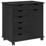 Rolling Cabinet Black 63.5 x 39 x 65.5 cm Solid Pine Wood 42028379