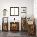 Bathroom Furniture Set with Shelf 5 pcs Smoked Oak and Black 3328386