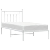 Bed Frame White Powder-Coated Steel Single Bed Frame 353579