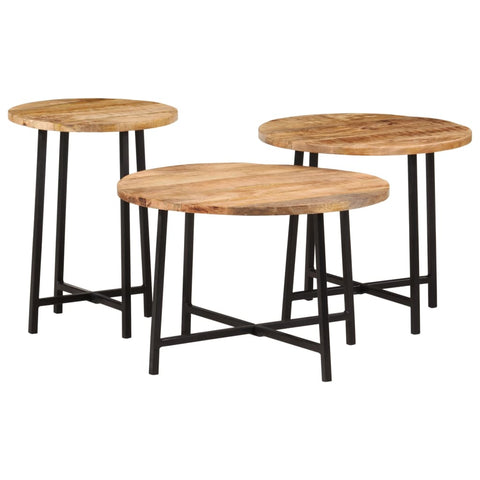 ZNTS Nesting Coffee Tables 3 pcs Solid Wood Mango and Iron 371971