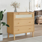 Drawer Cabinet SENJA Rattan Look Brown 80x40x80 cm Solid Wood Pine 358022