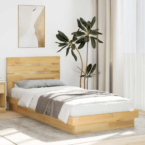 Bed Frame with Headboard without Mattress 100x200 cm Solid Wood Oak 3315743