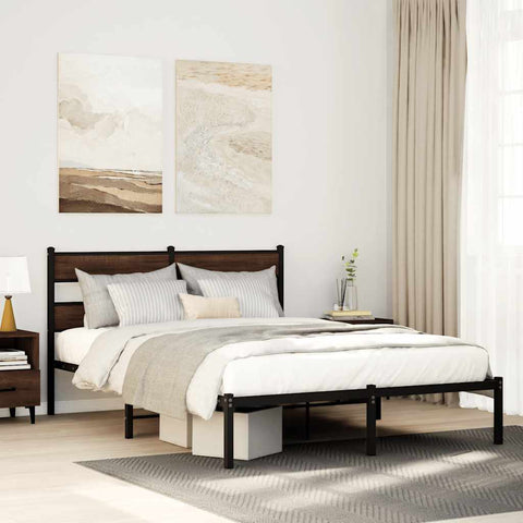 Bed Frame without Mattress with Headboard Brown Oak 150x200 cm King Size 4017153