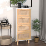 ZNTS Sideboard White 40x30x90 cm Solid Wood Pine and Natural Rattan 345642