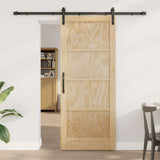 Sliding Door Natural and Black 83 x 202 cm Solid Pine Wood 3333196