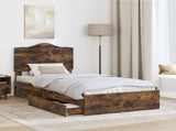 Storage Bed with Drawer Smoked Oak 100 x 200 cm Engineered Wood 3413538