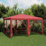 Party Tent with 8 Mesh Sidewalls Red 4x4 m HDPE 4010065