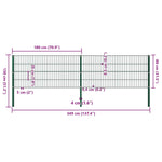 Fence Panel with Posts Iron 349x80 cm Green 278605