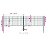Fence Panel with Posts Iron 349x80 cm Green 278605