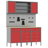 Work Cabinet with Drawer 7 pcs Red Engineered Wood and Steel 3321449