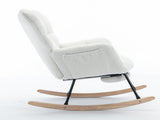 New Modern Teddy Fabric Tufted Upholstered Rocking Chair with pull-out footrest, White W1397P154349