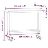 Kitchen Work Table with Wheels 110x30x85 cm Stainless Steel 376461