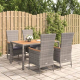 ZNTS 5 Piece Garden Dining Set Grey Poly Rattan&Solid Wood Acacia 3157614