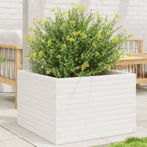 ZNTS Garden Planter White 70x70x46 cm Solid Wood Pine 3282415