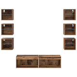 TV Cabinet with LED Strip Lights 8 pcs Old Wood Glass 3402938
