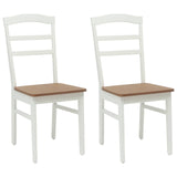 Dining Chair 2 pcs White and Natural Solid Rubber Wood 42020497