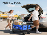 Folding Trolley Cart Storage Wagon Beach Trailer 4 Wheels with Handle Overhead Canopy Cart Push Pull T3398P377649