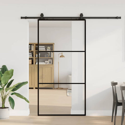 Sliding Door with Hardware Set Black 102x205 cm ESG Glass 3375923