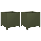 ZNTS Garden Planters 2 pcs Olive Green 40x40x40 cm Steel 851206