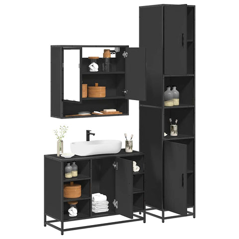 ZNTS 3 Piece Bathroom Furniture Set Black Engineered Wood 3301120