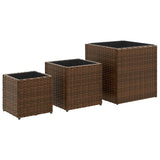 ZNTS Garden Planters 3 pcs Brown Poly Rattan 366396