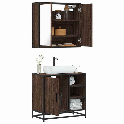ZNTS 2 Piece Bathroom Furniture Set Brown Oak Engineered Wood 3300909