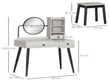 Dressing Table Set with Mirror and Stool, Vanity Makeup Table with 3 Drawers and Open Shelves for T3398P378736